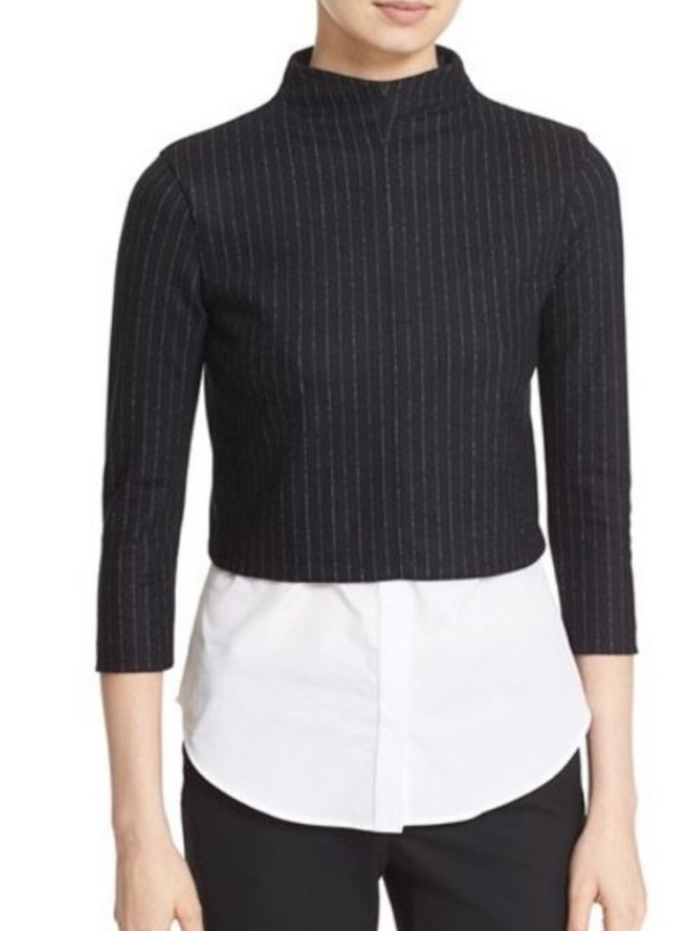 Theory Navy Wool Blend Knit Sweater Shirt Orlene Stripe Medium - Picture 2 of 8